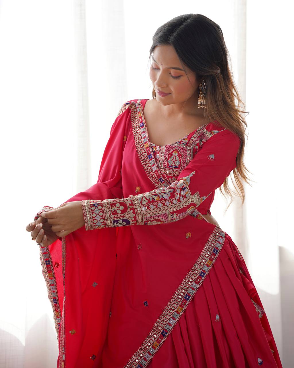 Majestic Midnight Black Designer Lehenga Choli Featuring Intricate Multicolored Architectural Embroidery and Mirror Work